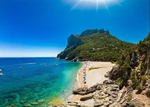 Cala Sisine Prints: Aerial drone panoramic view of Cala Sisine beach in the Golf of Orosei, Sardinia, Italy