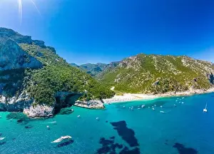 Cala Sisine Prints: Aerial drone panoramic view of Cala Sisine beach in the Golf of Orosei, Sardinia, Italy