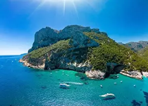 Cala Sisine Prints: Aerial drone panoramic view of Cala Sisine beach in the Golf of Orosei, Sardinia, Italy