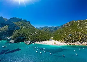 Cala Sisine Prints: Aerial drone panoramic view of Cala Sisine beach in the Golf of Orosei, Sardinia, Italy