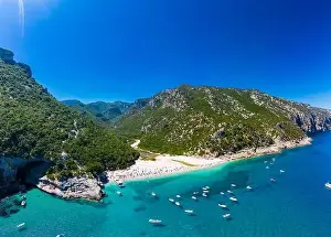 Cala Sisine Prints: Aerial drone panoramic view of Cala Sisine beach in the Golf of Orosei, Sardinia, Italy