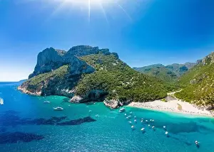 Cala Sisine Prints: Aerial drone panoramic view of Cala Sisine beach in the Golf of Orosei, Sardinia, Italy