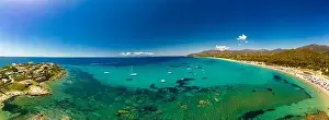 Cagliari Prints: Aerial drone panoramic view of Kal'e Moru beach in Geremeas, Sardinia
