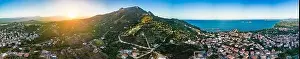 Santa Maria Navarrese Prints: Aerial drone panoramic view of the Santa Maria Navarrese beach. Sardinia, Italy