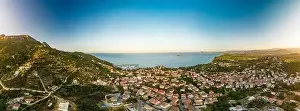 Santa Maria Navarrese Prints: Aerial drone panoramic view of the Santa Maria Navarrese beach. Sardinia, Italy