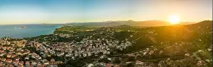 Santa Maria Navarrese Prints: Aerial drone panoramic view of the Santa Maria Navarrese beach. Sardinia, Italy