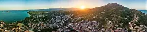 Santa Maria Navarrese Prints: Aerial drone panoramic view of the Santa Maria Navarrese beach. Sardinia, Italy
