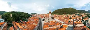 Holiday House Prints: Aerial drone panoramic view of the The Black Church in old Brasov centre