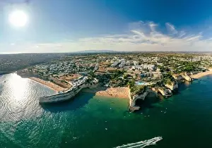 Nova Prints: Aerial drone panoramic views of Praia Nova and Praia de Nossa beach, Algarve, Portugal