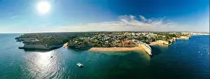 Nova Prints: Aerial drone panoramic views of Praia Nova and Praia de Nossa beach, Algarve, Portugal