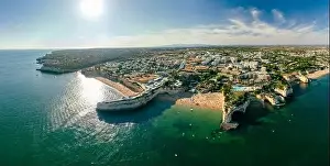 Nova Prints: Aerial drone panoramic views of Praia Nova and Praia de Nossa beach, Algarve, Portugal