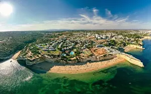 Nova Prints: Aerial drone panoramic views of Praia Nova and Praia de Nossa beach, Algarve, Portugal
