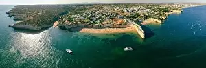 Nova Prints: Aerial drone panoramic views of Praia Nova and Praia de Nossa beach, Algarve, Portugal