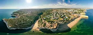 Nova Prints: Aerial drone panoramic views of Praia Nova and Praia de Nossa beach, Algarve, Portugal