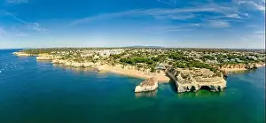Nova Prints: Aerial drone panoramic views of Praia Nova and Praia de Nossa beach, Algarve, Portugal