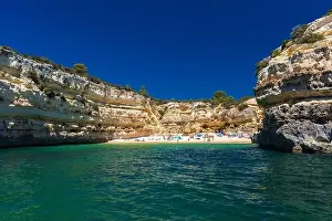 Praia Prints: Aerial drone panoramic views of Praia Nova and Praia de Nossa beach, Algarve, Portugal