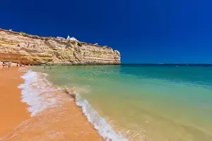 Praia Prints: Aerial drone panoramic views of Praia Nova and Praia de Nossa beach, Algarve, Portugal
