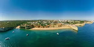 Praia Prints: Aerial drone panoramic views of Praia Nova and Praia de Nossa beach, Algarve, Portugal