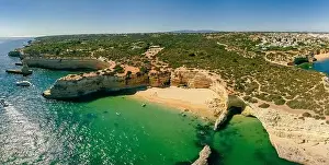 Praia Prints: Aerial drone panoramic views of Praia Nova and Praia de Nossa beach, Algarve, Portugal