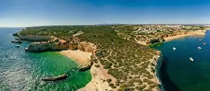 Praia Prints: Aerial drone panoramic views of Praia Nova and Praia de Nossa beach, Algarve, Portugal