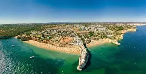 Praia Prints: Aerial drone panoramic views of Praia Nova and Praia de Nossa beach, Algarve, Portugal
