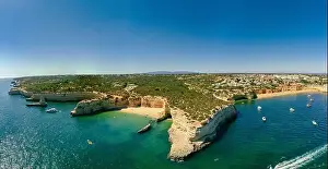 Praia Prints: Aerial drone panoramic views of Praia Nova and Praia de Nossa beach, Algarve, Portugal