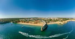 Praia Prints: Aerial drone panoramic views of Praia Nova and Praia de Nossa beach, Algarve, Portugal