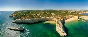Praia Prints: Aerial drone panoramic views of Praia Nova and Praia de Nossa beach, Algarve, Portugal