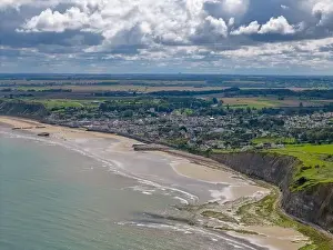 Aerial drone photo of Arromanches les Bains in Normandy France