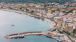 Alicante Province Prints: Aerial drone photo of the bay and coastal town of Xabia/Javea in the Costa Blanca, Spain