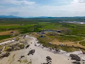 Campsite Prints: Aerial drone photo of a beautiful campsite at the beach on the Island of Mull in the Inner Hebrides