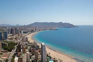 Costa Del Sol Prints: Aerial drone photo of the beautiful city of Benidorm in Spain showing the south beach Promenade and the hotels