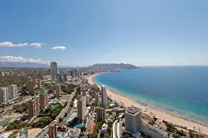 Costa Del Sol Prints: Aerial drone photo of the beautiful city of Benidorm in Spain showing the south beach Promenade and the hotels