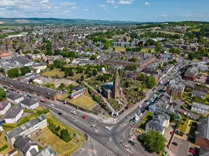 Dumfries Prints: Aerial drone photo of a church in the city of Dumfries in Scotland