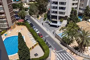 Drone Photo Prints: Aerial drone photo of the city of Benidorm in Spain showing a typical view from a hotel balcony with views of a