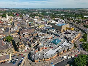 South Yorkshire Prints: Aerial drone photo of the city centre of Barnsley in England