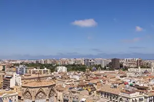 Aerial drone photo of the city centre of the Spanish city of Valencia in the Summer time showing an aerial view of