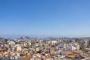 Aerial drone photo of the city centre of the Spanish city of Valencia in the Summer time showing an aerial view of