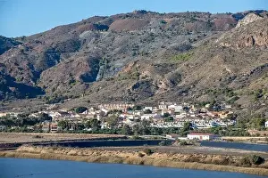 Murcia Prints: Aerial drone photo of the coastal town named Portman in the Costa Calida, Spain