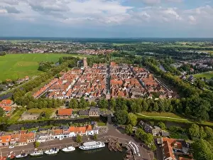 Aerial drone photo of the fortified town Elburg in Gelderland, the Netherlands