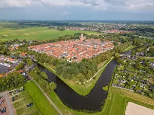 Gelderland Prints: Aerial drone photo of the fortified town Elburg in Gelderland, the Netherlands