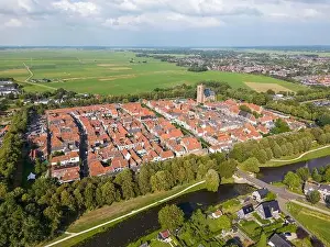 Gelderland Prints: Aerial drone photo of the fortified town Elburg in Gelderland, the Netherlands