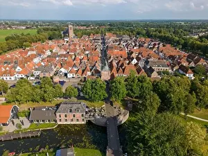 Gelderland Prints: Aerial drone photo of the fortified town Elburg in Gelderland, the Netherlands