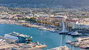 Alicante Province Prints: Aerial drone photo of the harbour in the coastal town named Denia
