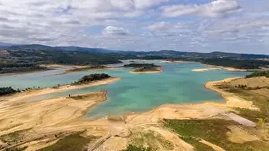 Aerial drone photo of the Lake Montbel in the region of Ariege, south France
