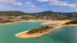 Ariege Prints: Aerial drone photo of the Lake Montbel in the region of Ariege, south France