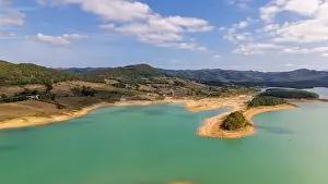 Ariege Prints: Aerial drone photo of the Lake Montbel in the region of Ariege, south France