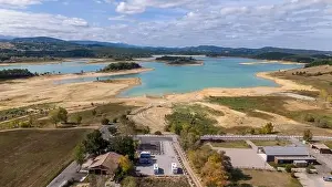 Ariege Prints: Aerial drone photo of the Lake Montbel in the region of Ariege, south France