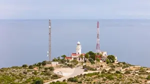 Aerial drone photo of the lighthouse on the cliffs of Cap de Sant Antoni