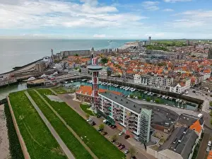 Port Town Prints: Aerial drone photo of the marina in the coastal town of Vlissingen in Zeeland